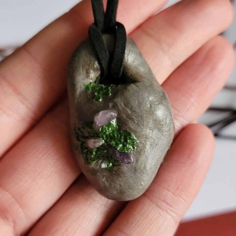 Polymer Clay Pendant, Realistic Stone Necklace, Amethyst Gemstone Jewellery