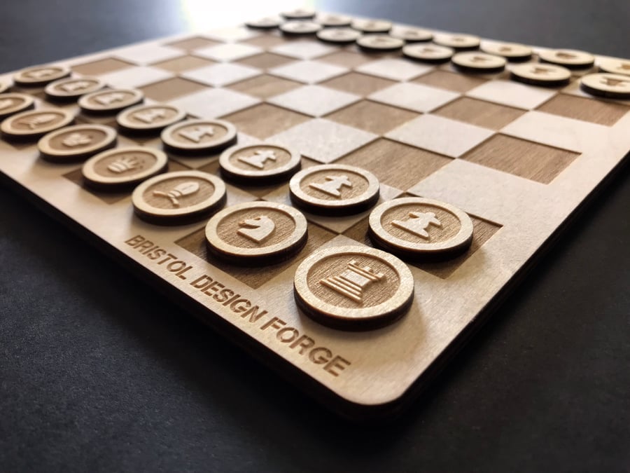Minimal Laser Cut Wooden Chess Set