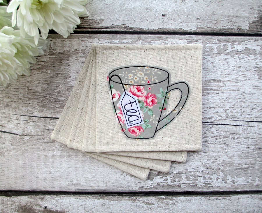 Coasters, set of 4 floral mug coasters