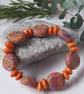 Handmade orange mix polymer clay disc bead bracelet