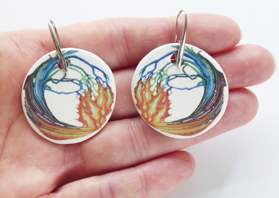 Handmade Elements Artwork Ceramic Earrings with Silver Coloured Ear Wires