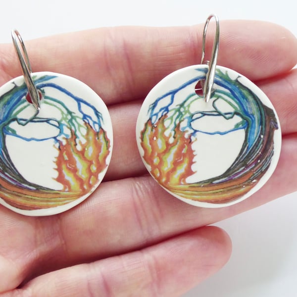 Handmade Elements Artwork Ceramic Earrings with Silver Coloured Ear Wires