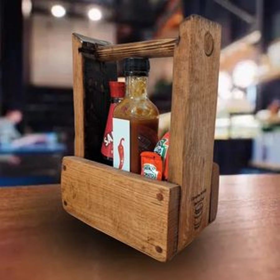 Whiskey Barrel Oak Table Caddy Cutlery & Napkin Organiser