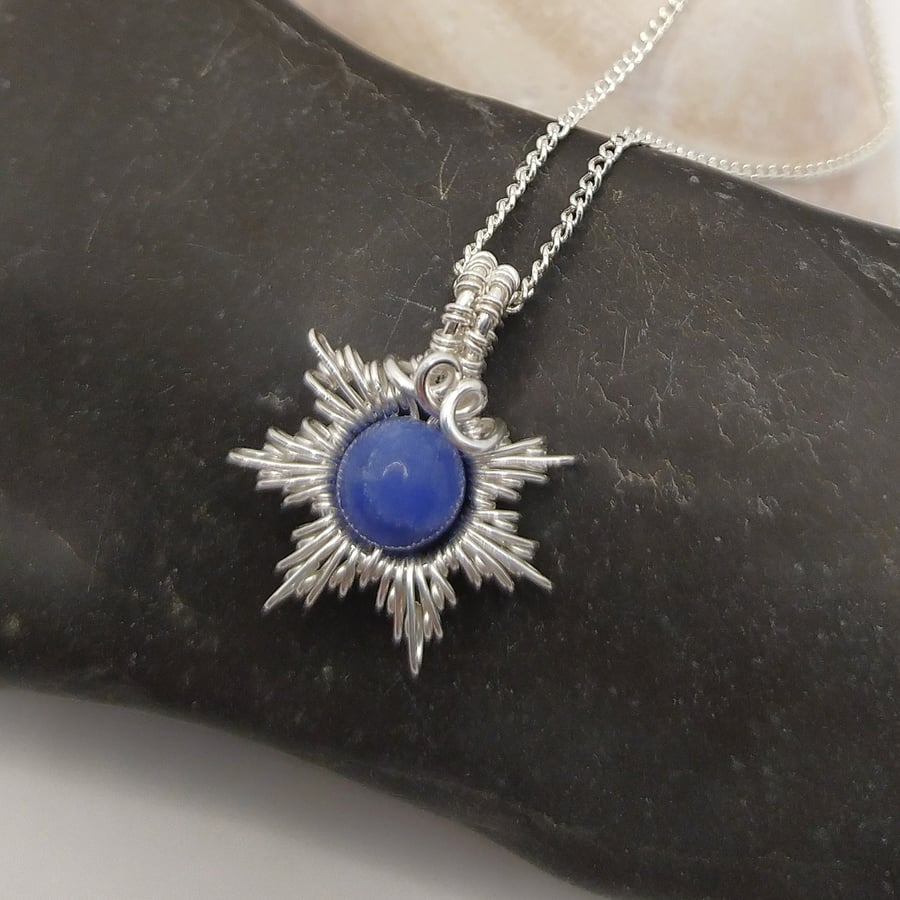Little Star Blue SodaliteWire Wrapped Pendant Necklace 