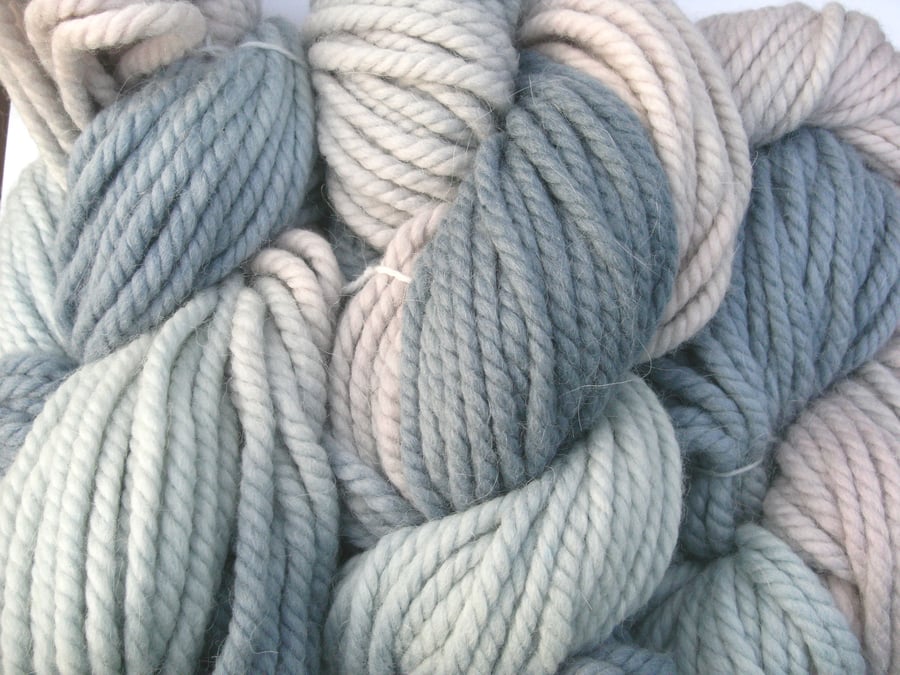 Hand-dyed WOOL ALPACA SILK BLEND pastel blues & pink