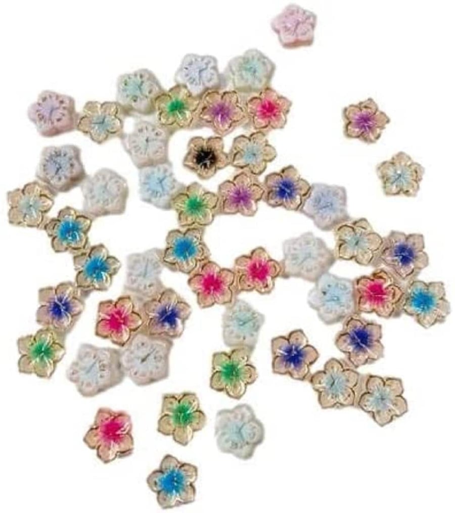 50pcs Kawaii Multi Coloured Mixed Assorted Flower Resin Embellishments Cabochon 