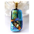 Patchwork Dichroic Glass Pendant 181 gold plated chain