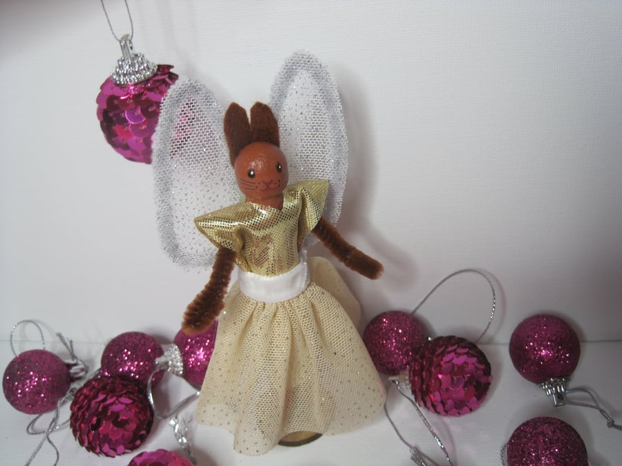 Christmas Angel Peg Doll Bunny Rabbit