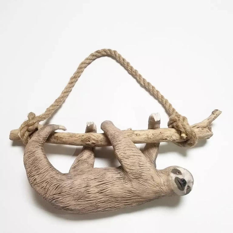 Handmade Ceramic Sloth Sculpture; Hanging Clay Animal Art