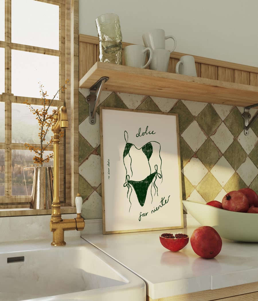 Dolce Far Niente Bikini Art Print Poster, Vintage Print, Trendy Retro Print, Che