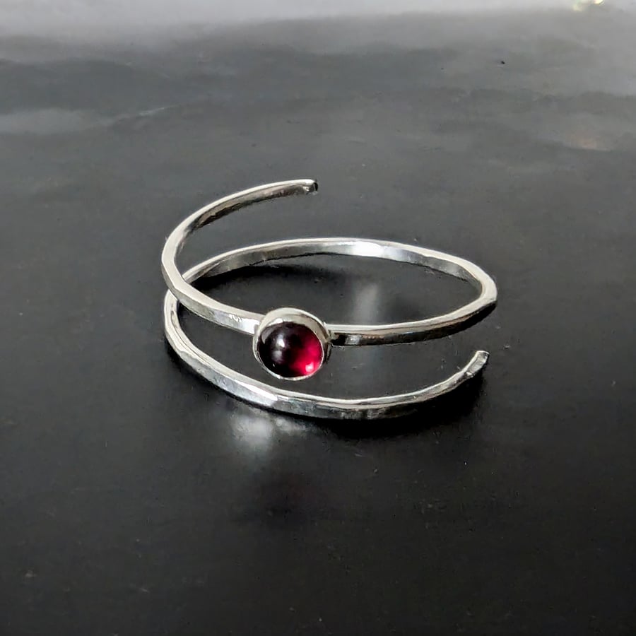 Sterling Silver  Open Wrap Garnet STONE  Ring, Handmade Urban Jewellery