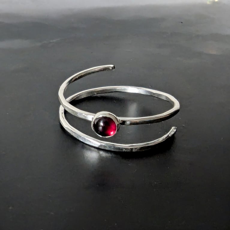 Sterling Silver Open Wrap Garnet Ring, Handmade Urban PERSONALISED