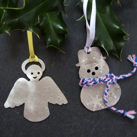 Seconds Sunday Snowman and Angel tree decorations