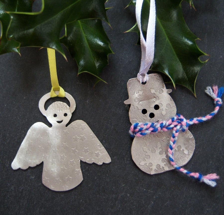 Snowman and Angel tree decorations