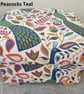 Storage Footstool Fryetts Peaocks Teal Fabric Ottoman Pouffe Birds Green - Image 2