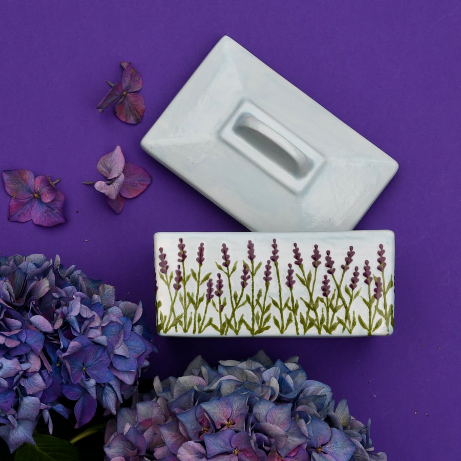 Lavender Butter Dish - Hand Painted