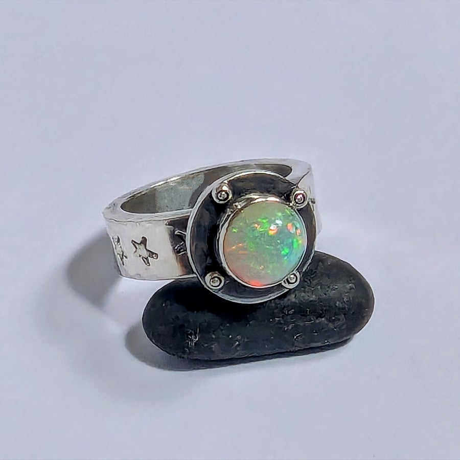 Sterling Silver  Natural Opal STONE Ring, Handmade Urban Jewellery
