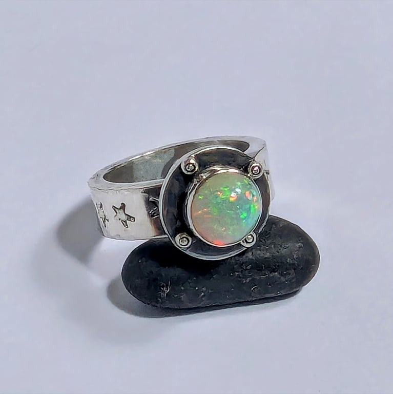 Sterling Silver  Natural Opal STONE Ring, Handmade Urban Jewellery