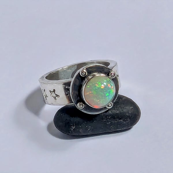 Sterling Silver  Natural Opal STONE Ring, Handmade Urban Jewellery