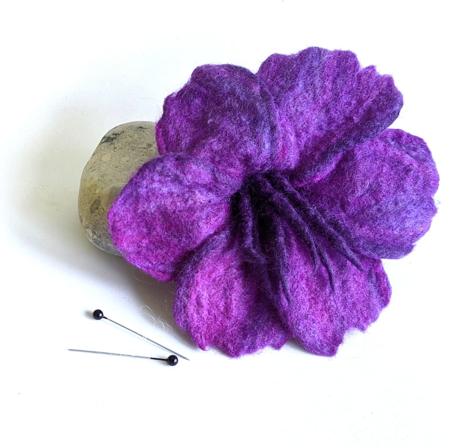 Large felted flower brooch - purples