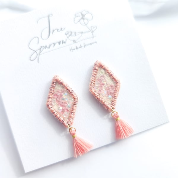 Embroidered Earrings, Geometric Fabric Earrings