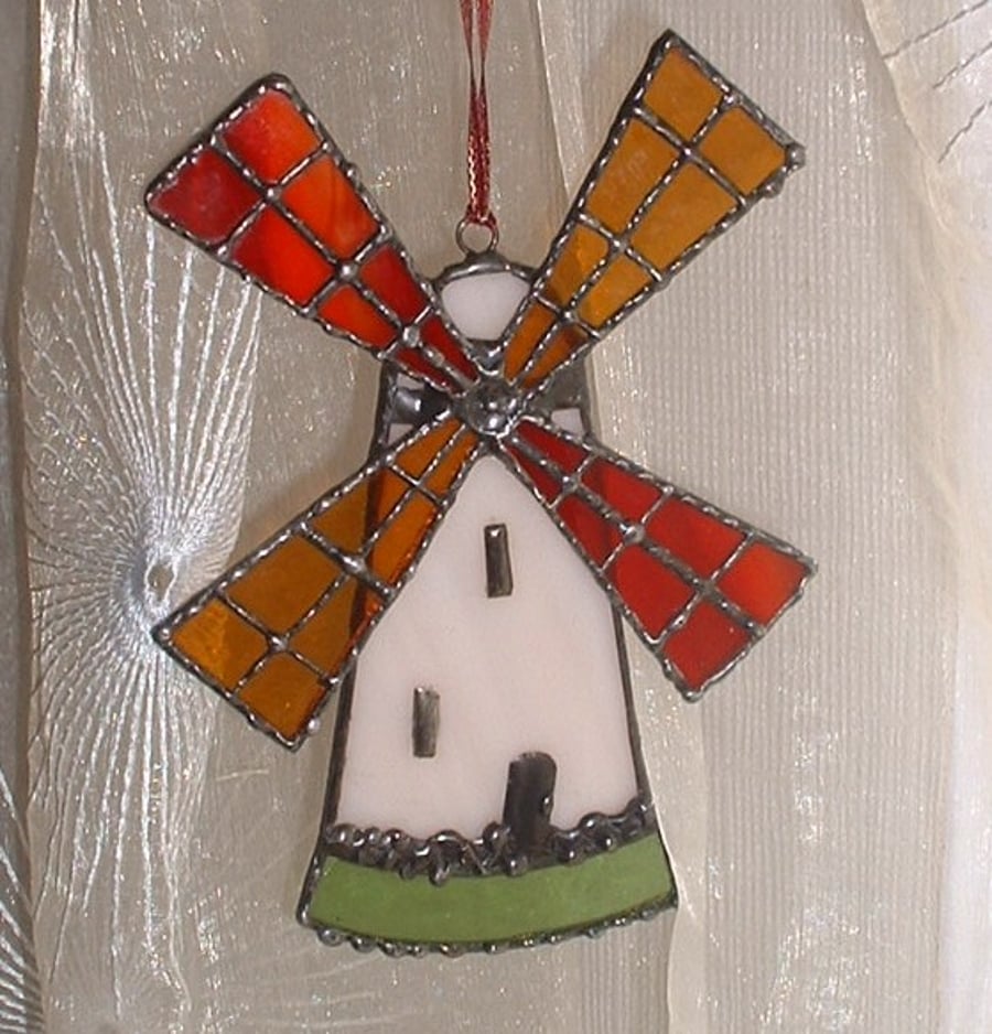 Stained Glass Windmill Suncatcher