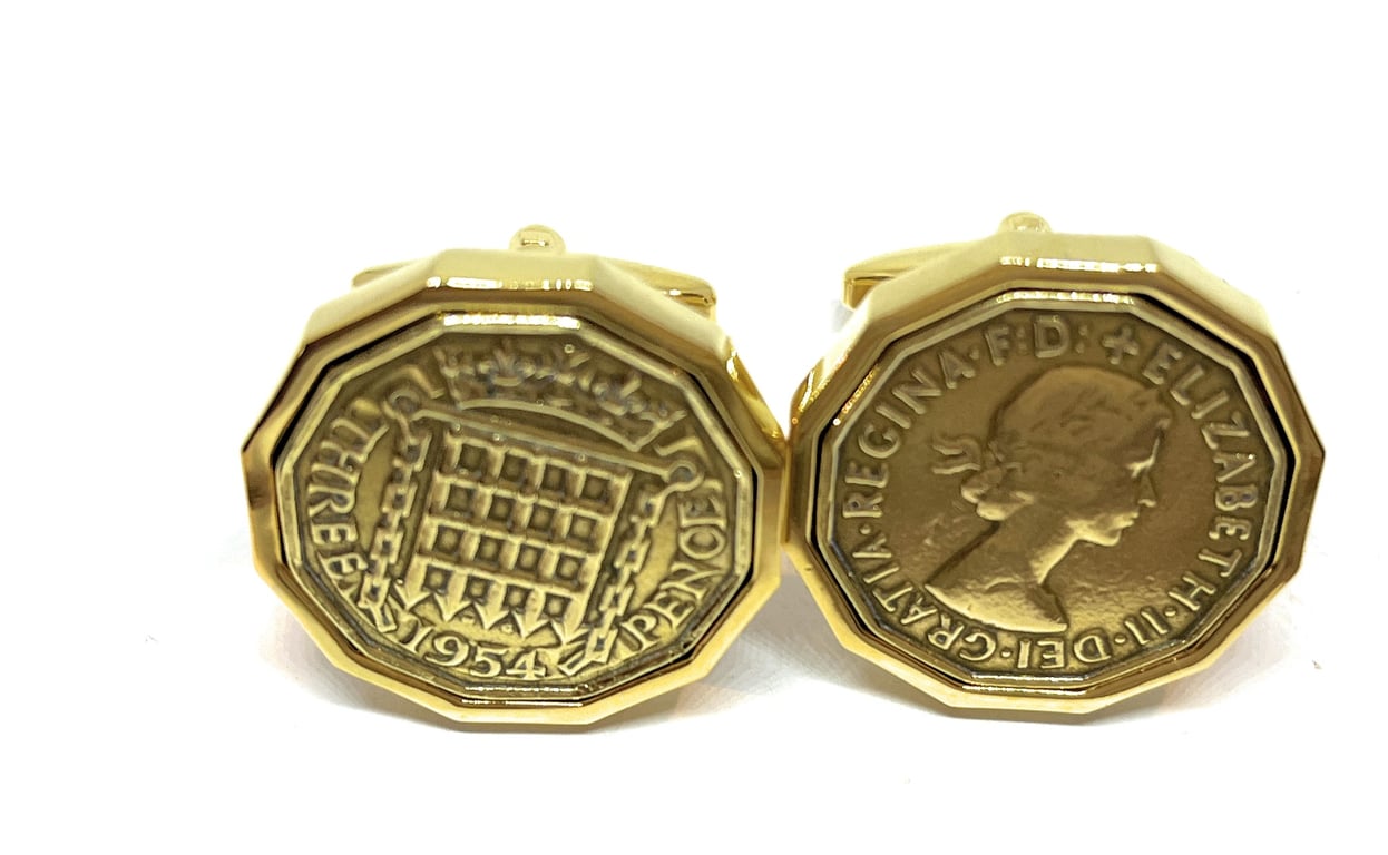 1954 Threepence 3d 71st birthday Cufflinks - Original 1954 threepence cufflinks