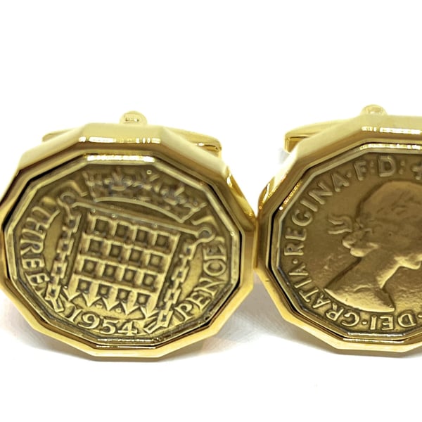1954 Threepence 3d 71st birthday Cufflinks - Original 1954 threepence cufflinks