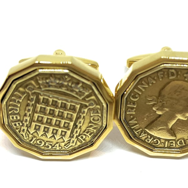 1954 Threepence 3d 70th birthday Cufflinks - Original 1954 threepence cufflinks