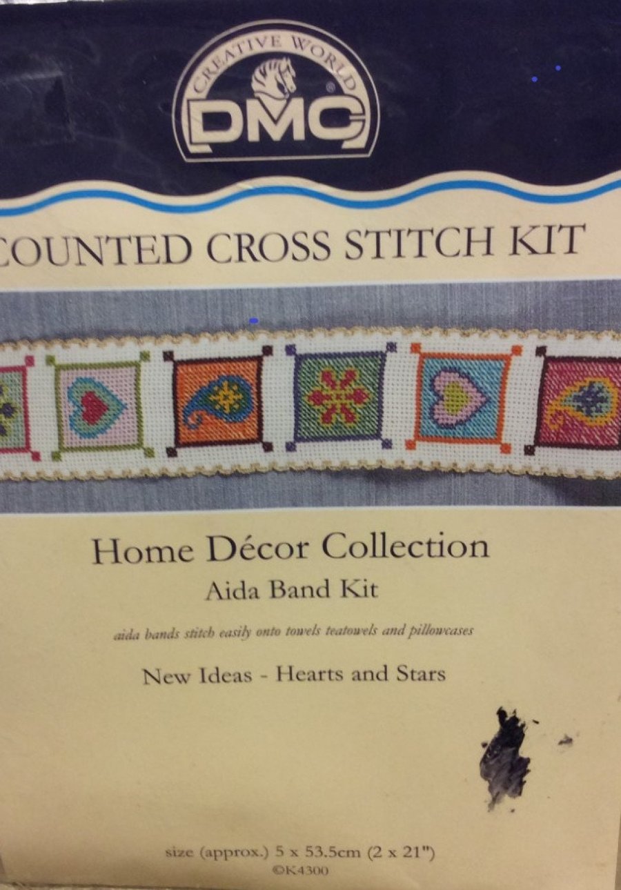 Hearts & Stars Aida Band Cross Stitch Kit - DMC - 2" x 21"