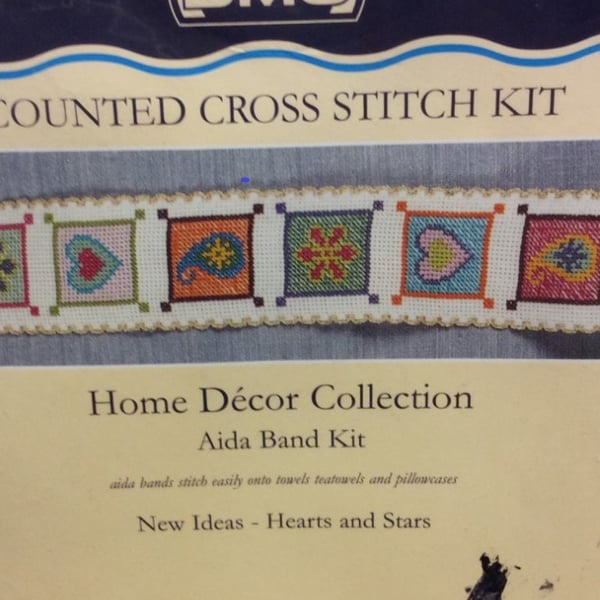 Hearts & Stars Aida Band Cross Stitch Kit - DMC - 2" x 21"