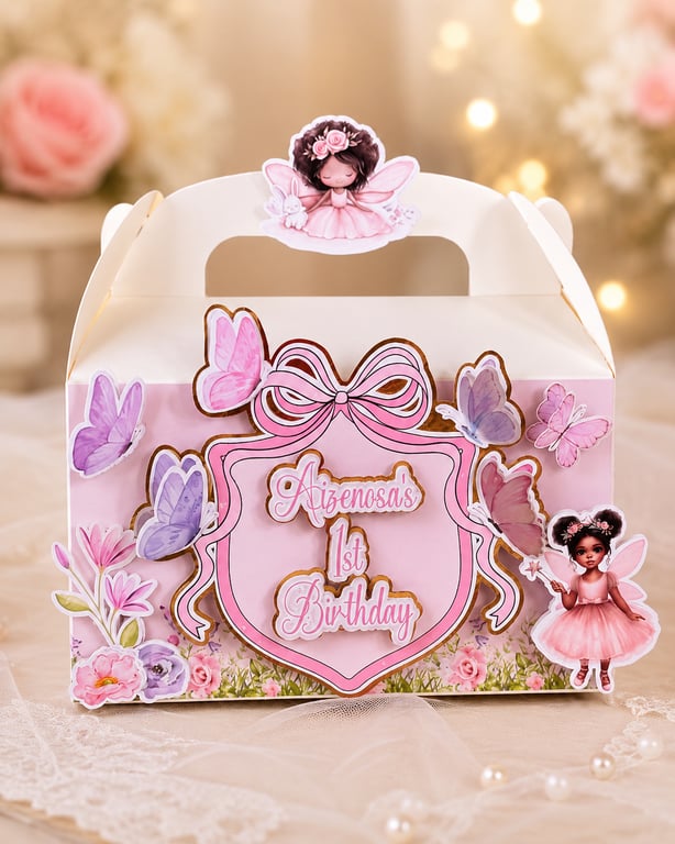 Personalised Fairy 1st Birthday Party Boxes - Butterfly Favour Boxes - Pack of 6