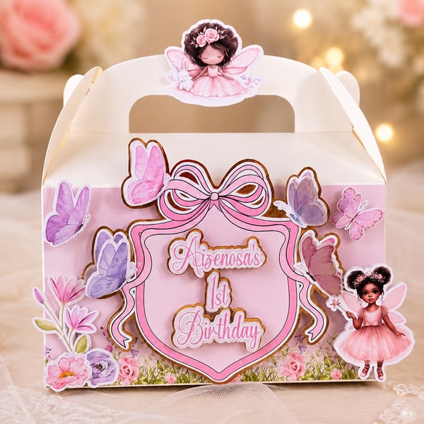 Personalised Fairy 1st Birthday Party Boxes - Butterfly Favour Boxes - Pack of 6