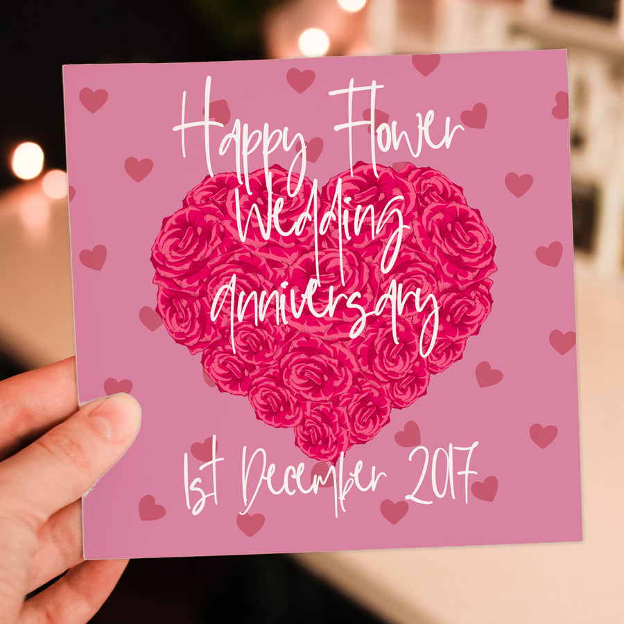 Flower (4th) anniversary card: Personalised with date
