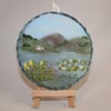 Mountain Lake with Water Lillies - felted and embroidered picture.