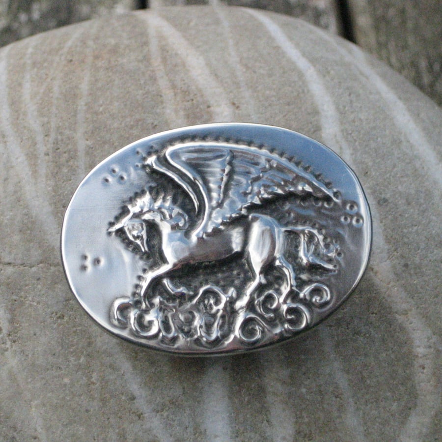 Pegasus Winged Horse Brooch in Silver Pewter