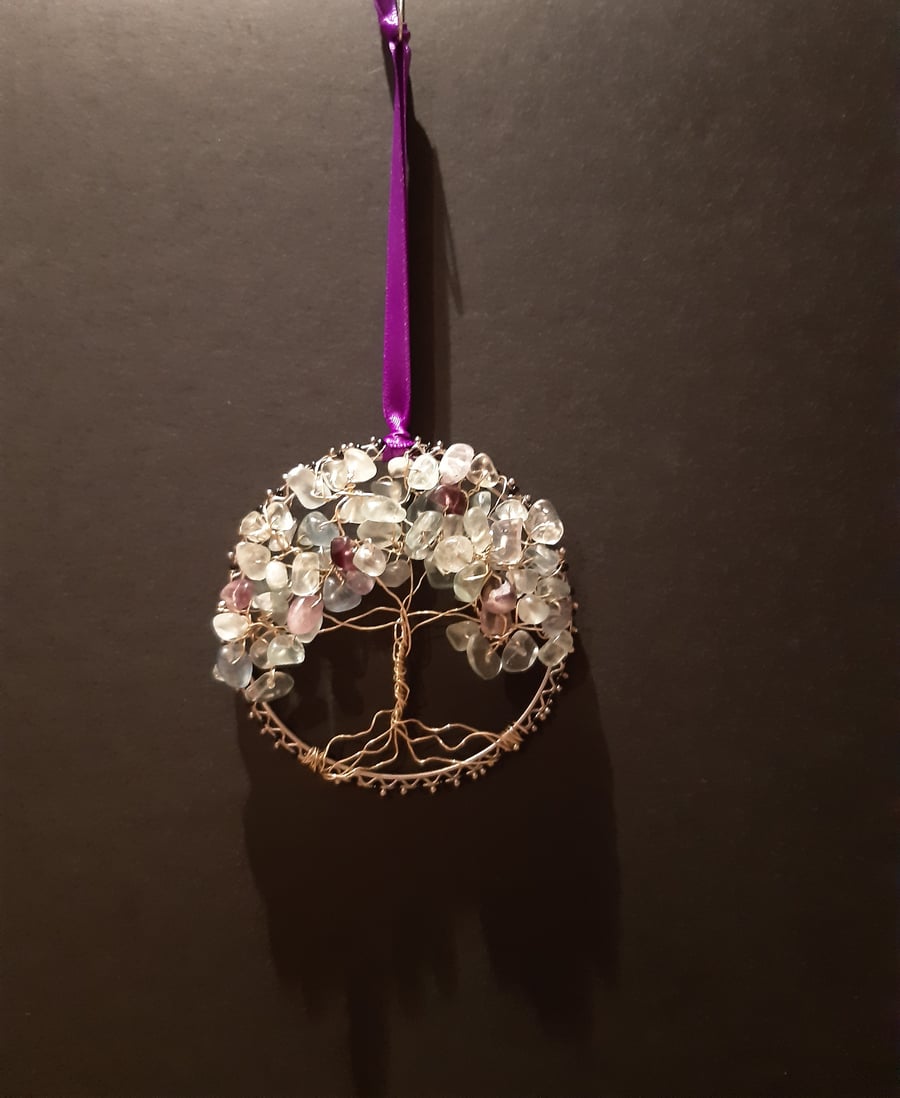 Fluorite  Crystal tree of life bangle hangers on a ribbon 