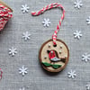 Tiny Robin Small Quilled Wood Slice Hanging Decoration