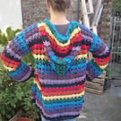 Rainbow crochet hoody in cotton. Handmade. One of a kind. 