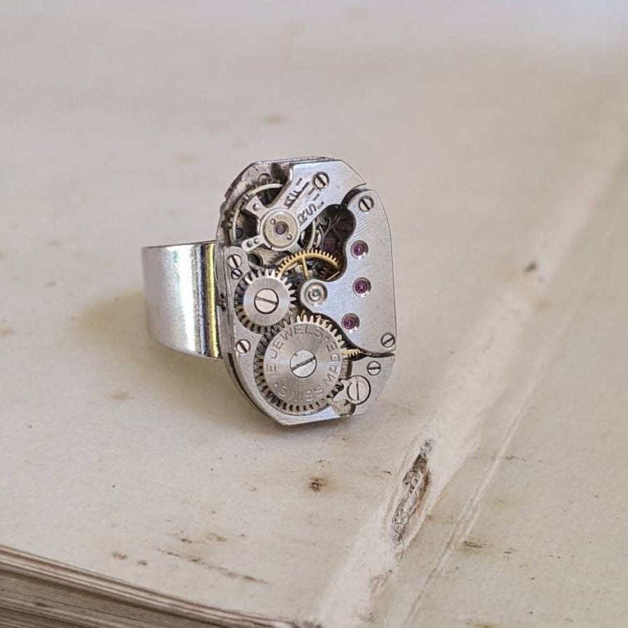 Mens Pinky Ring Steampunk Signet Ring, cool gift for boyfriend