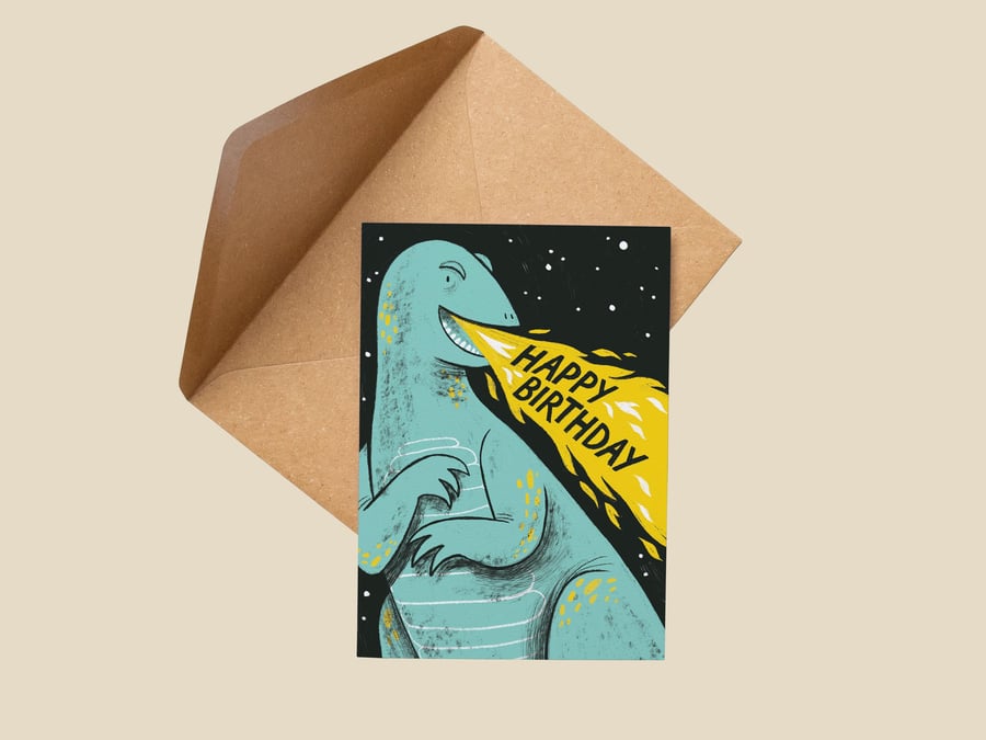Godzilla Birthday Card: Geeky Sci-Fi Monster Movie Greetings Card