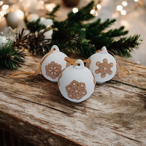 Hygge Snowflake Ceramic and Cork Bauble Christmas Decoration Ornament