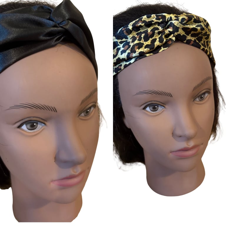 Black and Leopard Print Satin Twisted Headband (2pack)