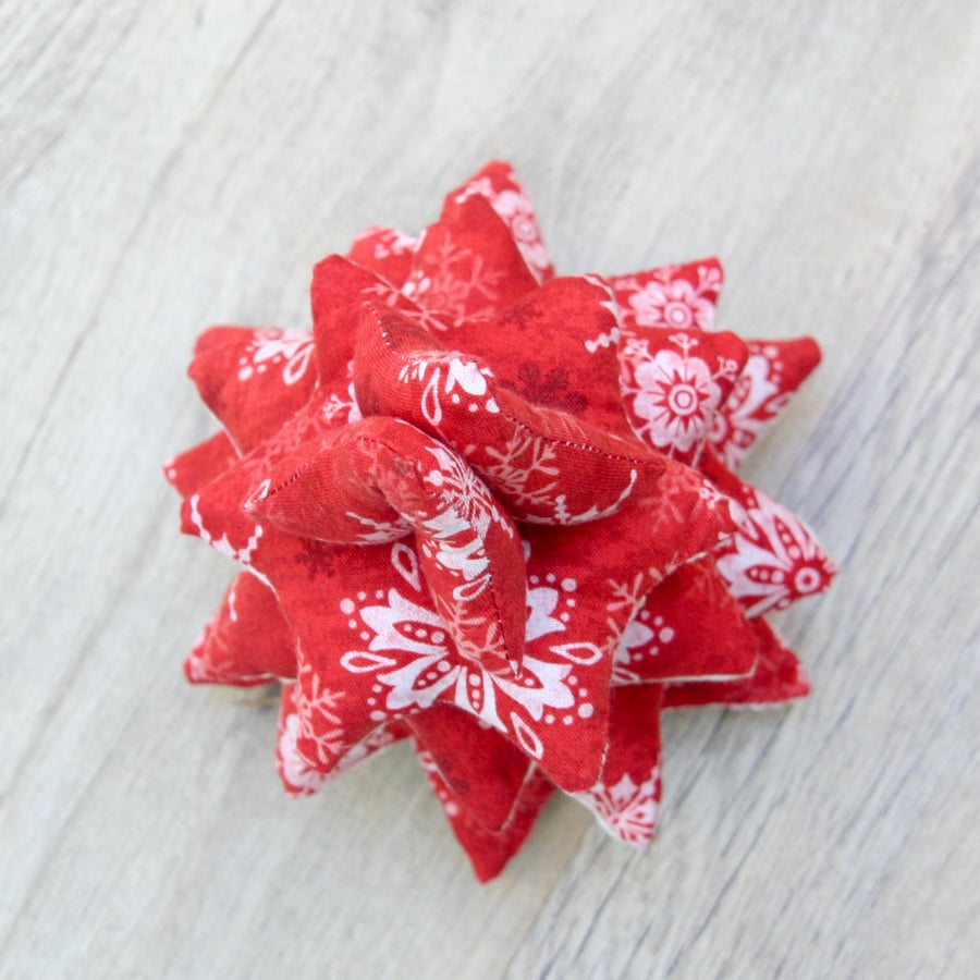 Red and White Fabric Christmas Tree Table Decoration with Snowflake design
