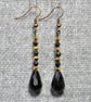 Black and Gold Glass Crystal Dangle Earrings - Image 2