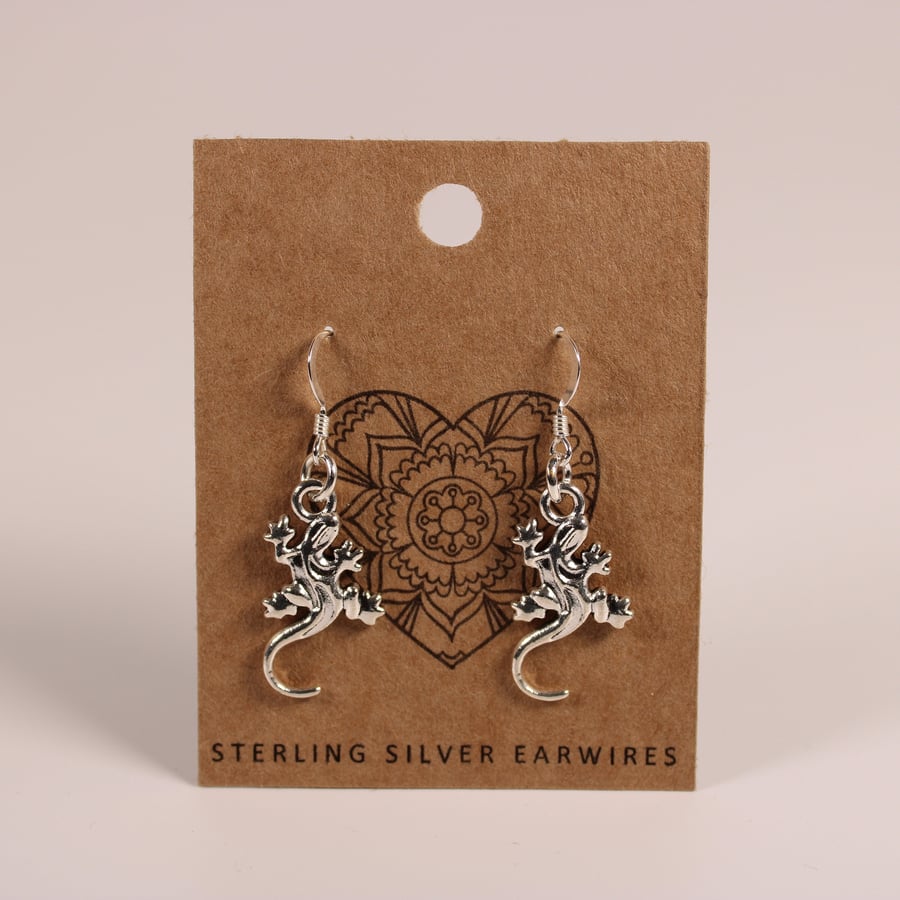 Lizard Gecko Dangle Earrings with 925 Sterling Silver Earwires