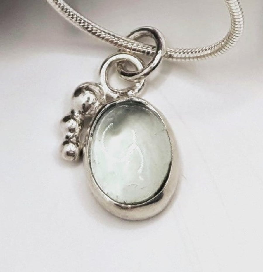 Sterling Silver Green Quartz Bubble Pendant on a Silver Necklace