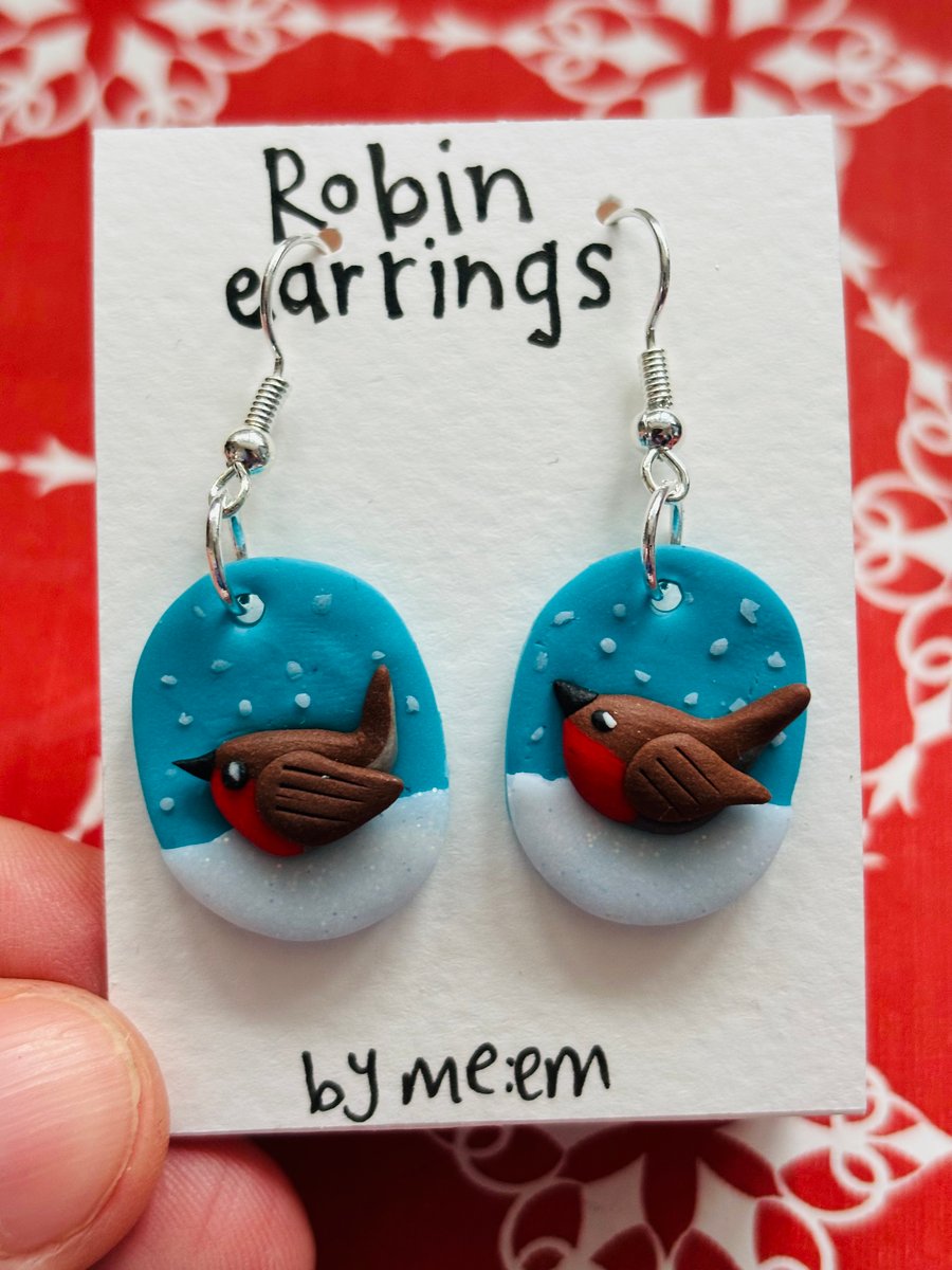 Robin, winter or Christmas themed festive earrings 