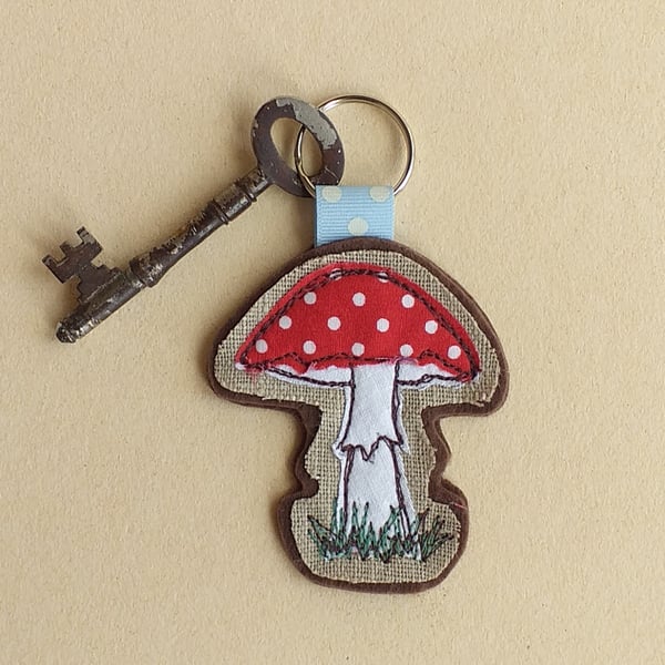 Keyring with Embroidered Toadstool