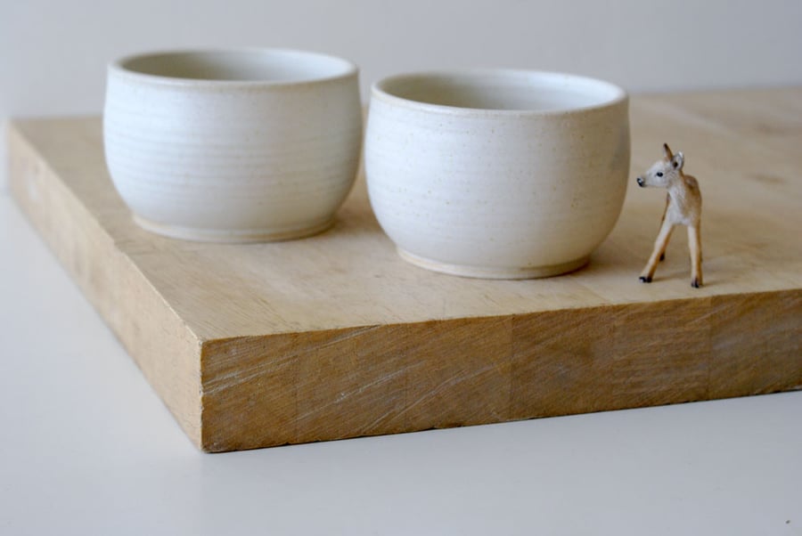Round tea bowl beaker cups - stoneware cups in vanilla cream